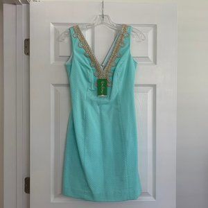 NWT Lilly Pulitzer Bentley Shift Dress Poolside Blue Gold Lace